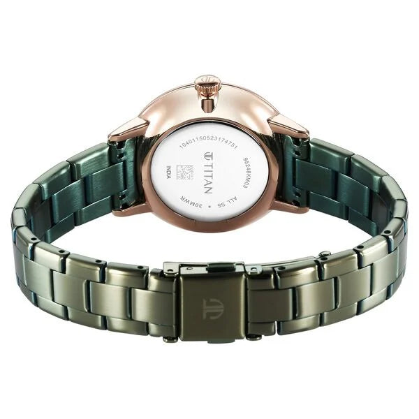 Titan TGIF Quartz Analog Green Dial Green Stainless Steel Strap Watch for Women
