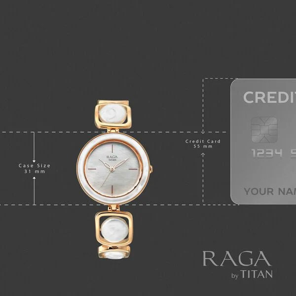 Titan Raga Mother of Pearl Dial Rose Gold Metal Strap Analog Watch for Women
