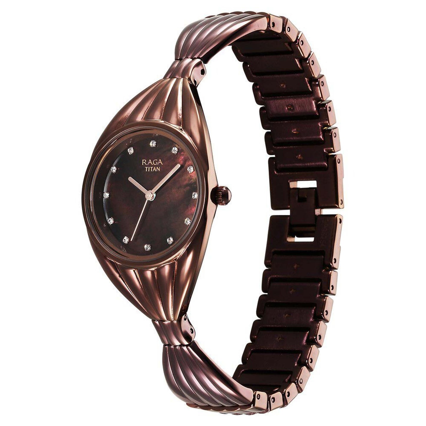 Titan Raga Memoirs Quartz Analog Mother Of Pearl Dial With Brown Metal Strap Watch For Women