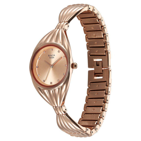 Titan Raga Memoirs Quartz Analog Rose Gold Dial With Rose Gold Metal Strap Watch For Women