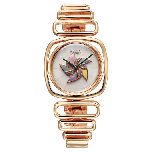 Titan Raga Memoirs Pinwheel Quartz Analog Mother of Pearl Dial With Rose Gold Color Metal Strap Watch For Women
