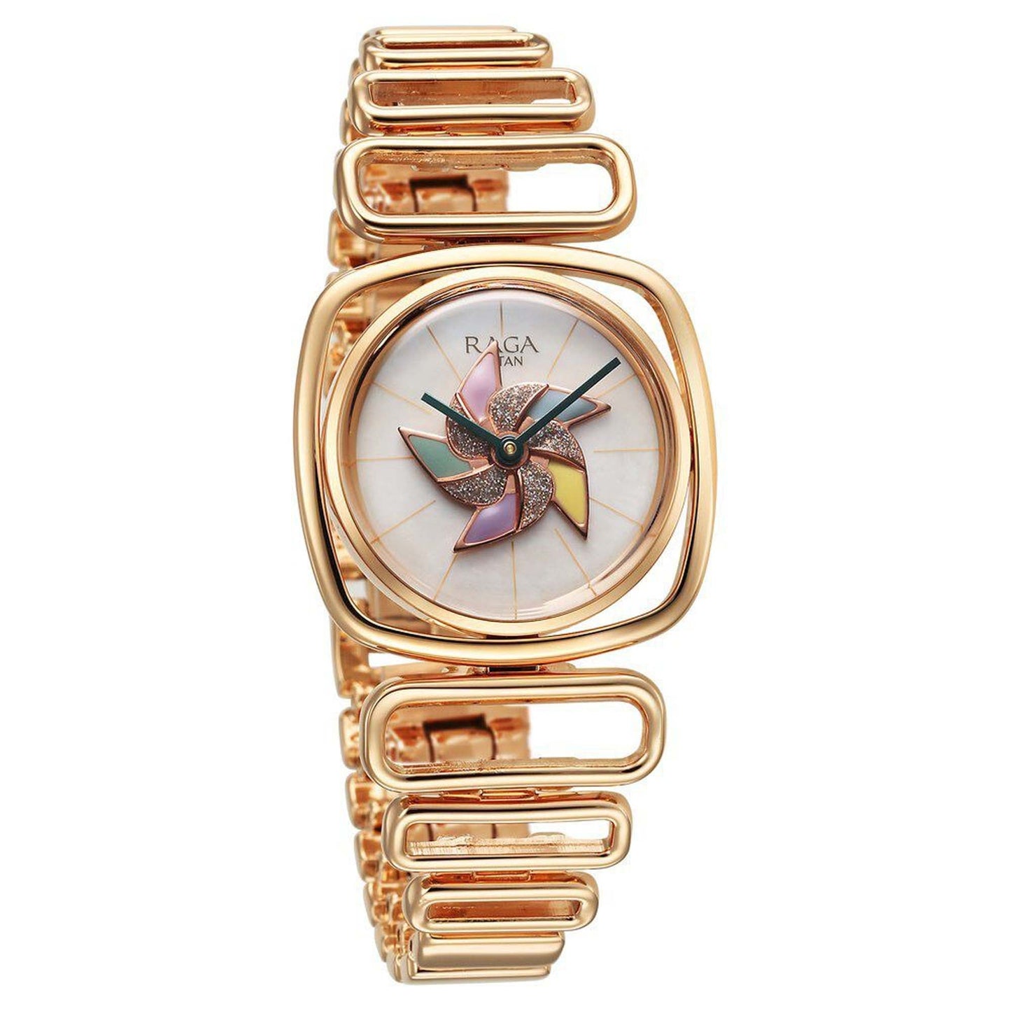 Titan Raga Memoirs Pinwheel Quartz Analog Mother of Pearl Dial With Rose Gold Color Metal Strap Watch For Women