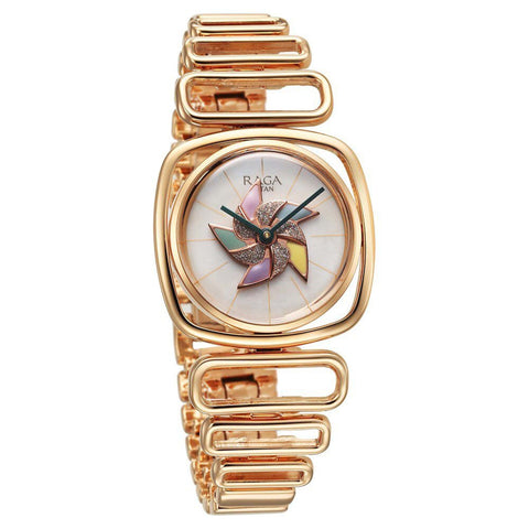 Titan Raga Memoirs Pinwheel Quartz Analog Mother of Pearl Dial With Rose Gold Color Metal Strap Watch For Women