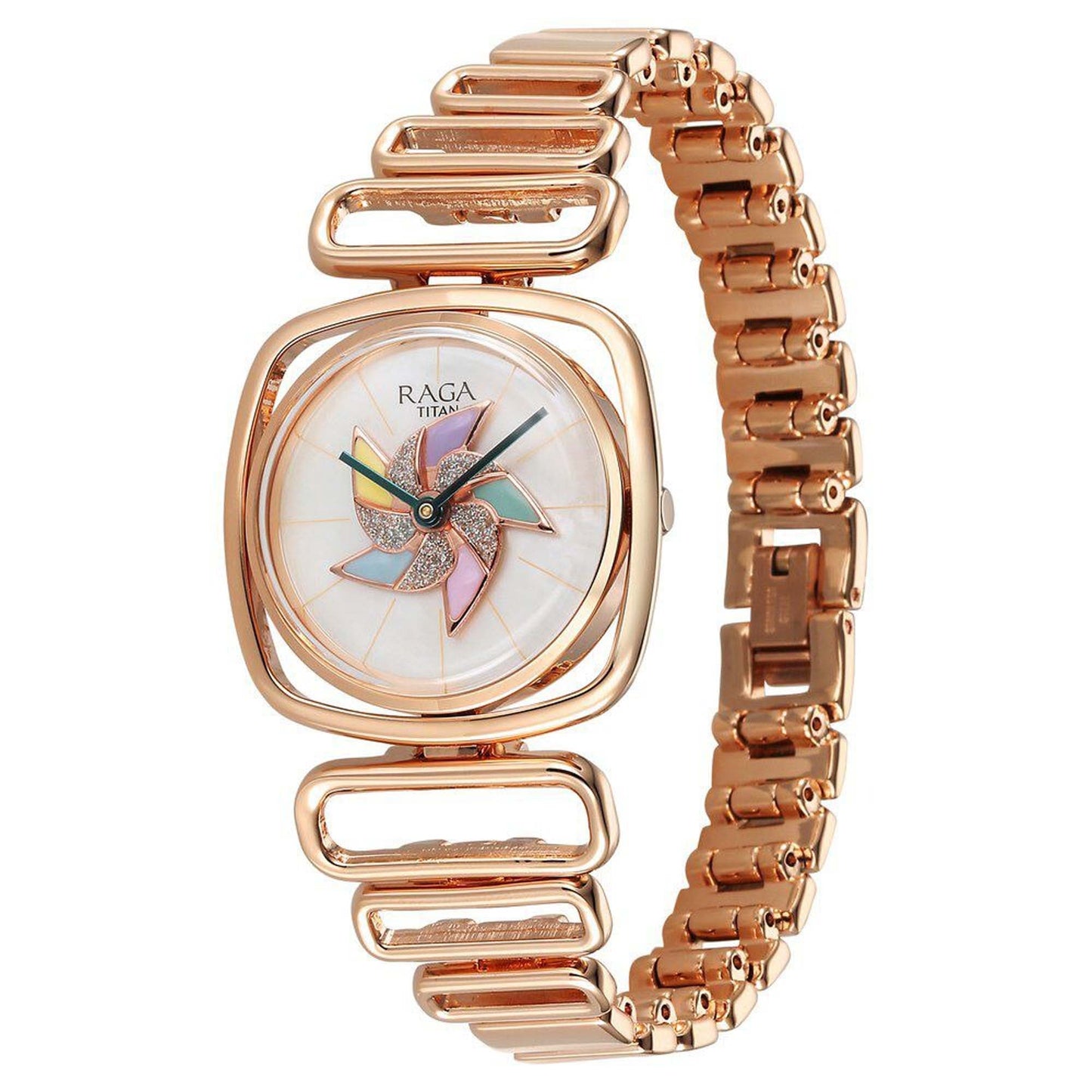 Titan Raga Memoirs Pinwheel Quartz Analog Mother of Pearl Dial With Rose Gold Color Metal Strap Watch For Women