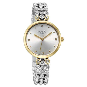 Titan Raga Showstopper Quartz Analog Silver Dial Metal Strap Watch for Women 95262BM01