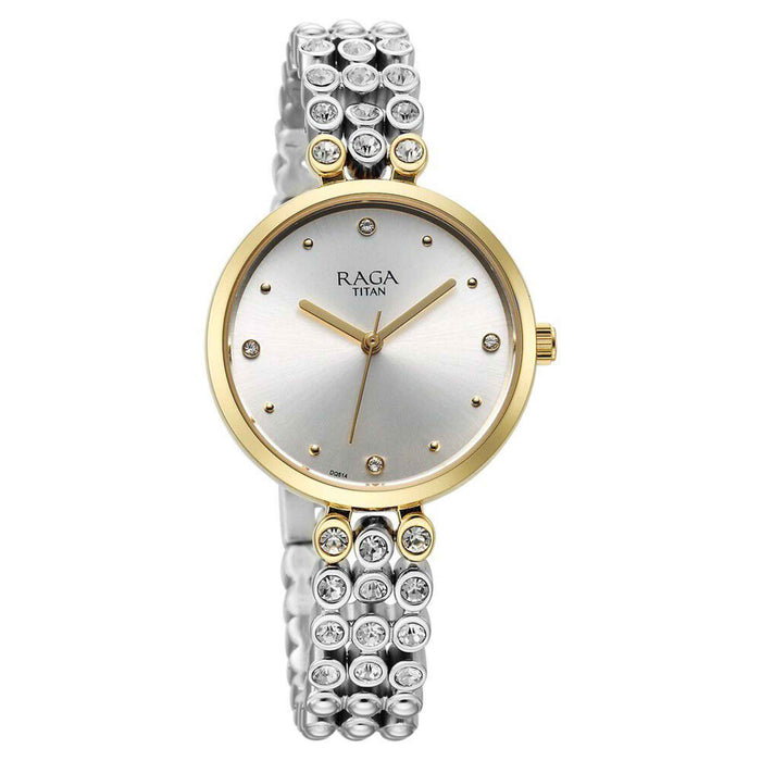 Titan Raga Showstopper Quartz Analog Silver Dial Metal Strap Watch for Women 95262BM01