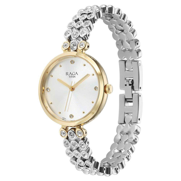 Titan Raga Showstopper Quartz Analog Silver Dial Metal Strap Watch for Women 95262BM01
