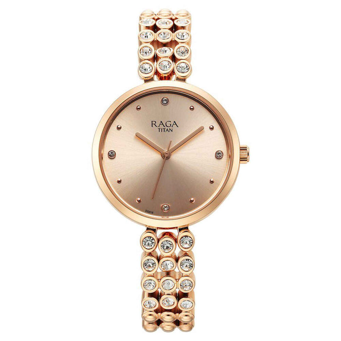 Titan Raga Showstopper Quartz Alog Rose Gold Dial Metal Strap Watch for Women