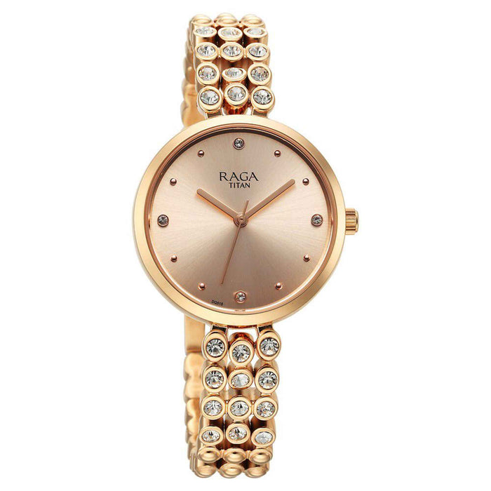 Titan Raga Showstopper Quartz Alog Rose Gold Dial Metal Strap Watch for Women