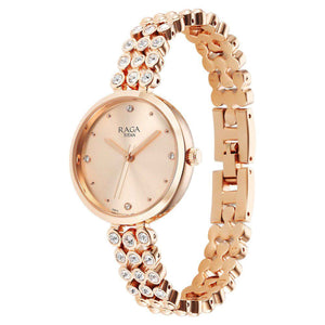 Titan Raga Showstopper Quartz Alog Rose Gold Dial Metal Strap Watch for Women