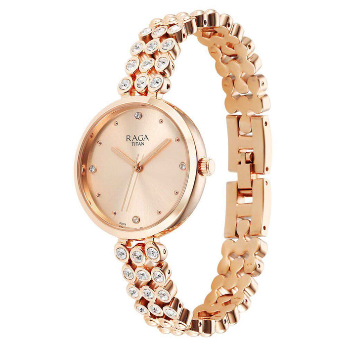 Titan Raga Showstopper Quartz Alog Rose Gold Dial Metal Strap Watch for Women