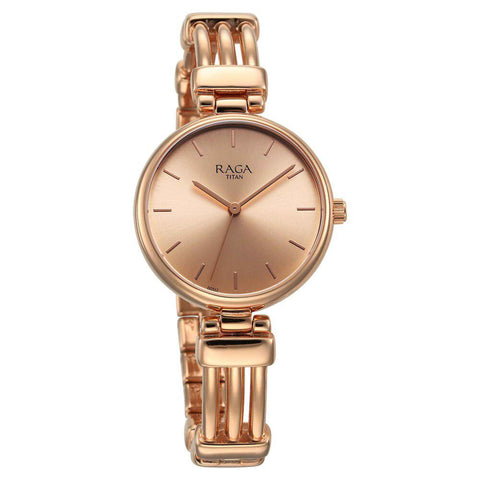 Titan Raga Showstopper Quartz Analog Rose Gold Dial Metal Strap Watch for Women