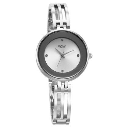 Titan Raga Silver Dial Metal Strap Analog Watch for Women