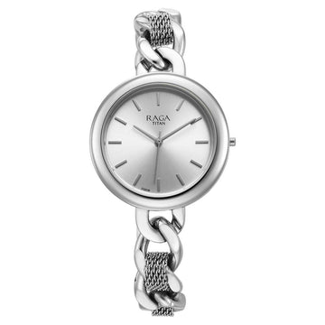 Titan Raga Silver Dial Metal Strap Analog Watch for Women