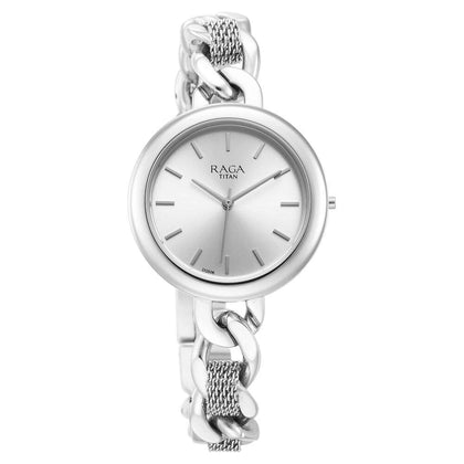 Titan Raga Silver Dial Metal Strap Analog Watch for Women
