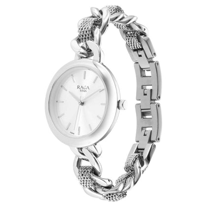 Titan Raga Silver Dial Metal Strap Analog Watch for Women