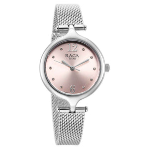 Titan Raga Showstopper Quartz Alog Pink Dial Metal Strap Watch for Women