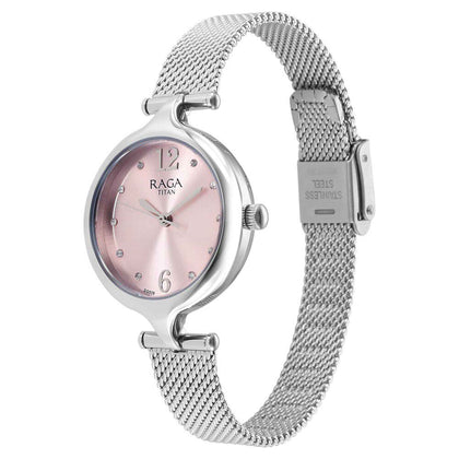 Titan Raga Showstopper Quartz Alog Pink Dial Metal Strap Watch for Women