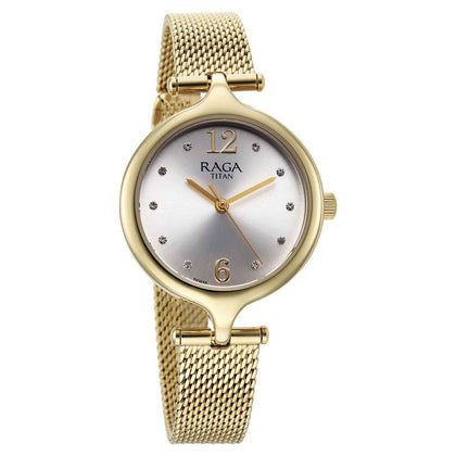 Titan Raga Showstopper Quartz Alog Silver Dial Metal Strap Watch for Women