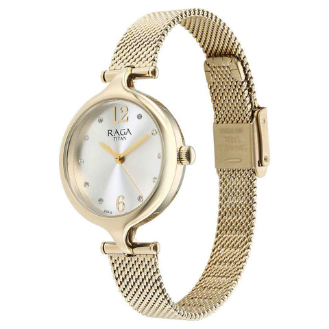 Titan Raga Showstopper Quartz Alog Silver Dial Metal Strap Watch for Women