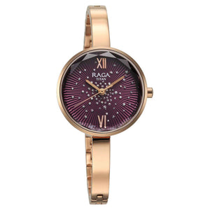 Titan Raga Showstopper Quartz Alog Purple Dial Metal Strap Watch for Women