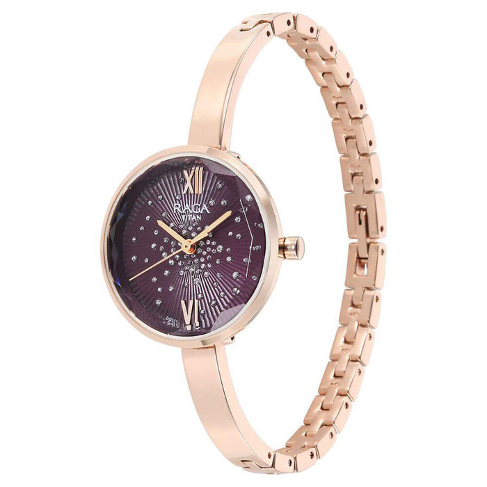 Titan Raga Showstopper Quartz Alog Purple Dial Metal Strap Watch for Women