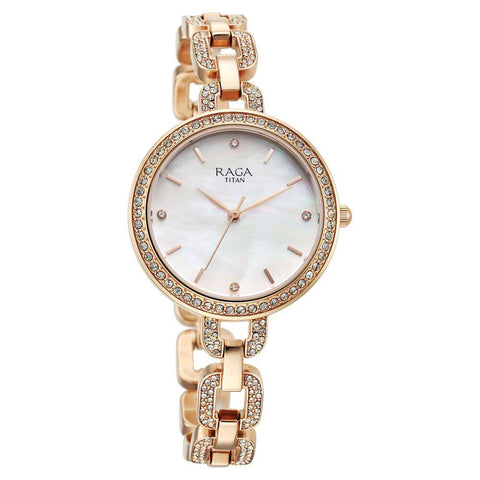Titan Raga Showstopper Quartz Alog Mother Of Pearl Dial Metal Strap Watch for Women