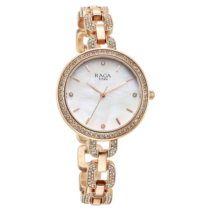 Titan Raga Showstopper Quartz Alog Mother Of Pearl Dial Metal Strap Watch for Women