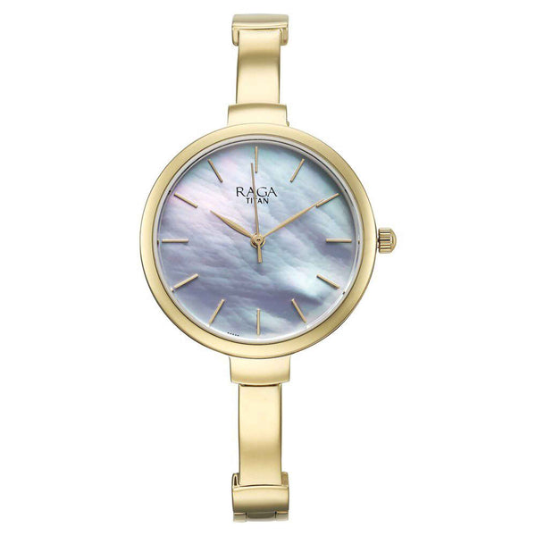 Titan Raga Mother of Pearl Dial Golden Metal Strap Analog Watch for Women