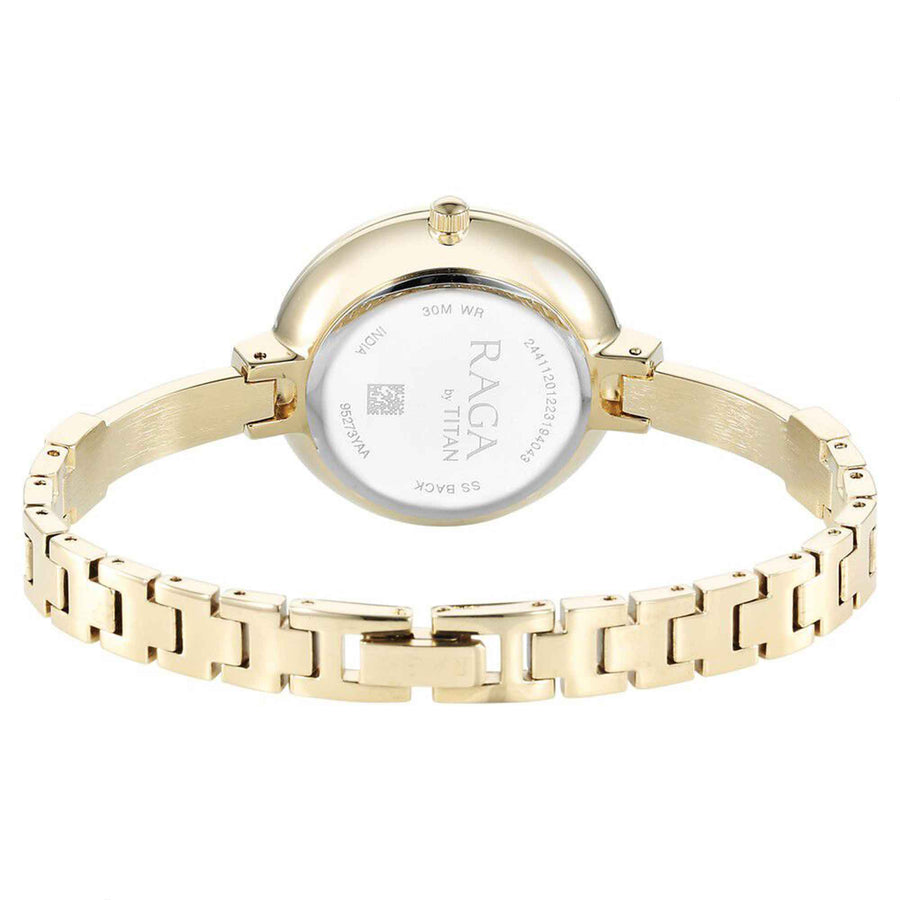 Titan Raga Mother of Pearl Dial Golden Metal Strap Analog Watch for Women