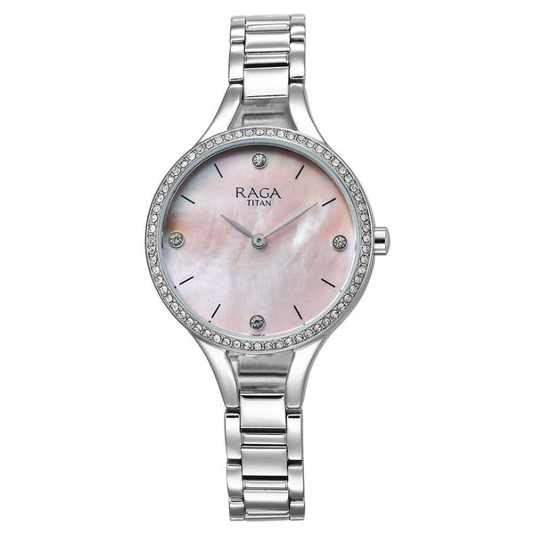 Titan Raga Showstopper Quartz Alog Mother Of Pearl Dial Metal Strap Watch for Women