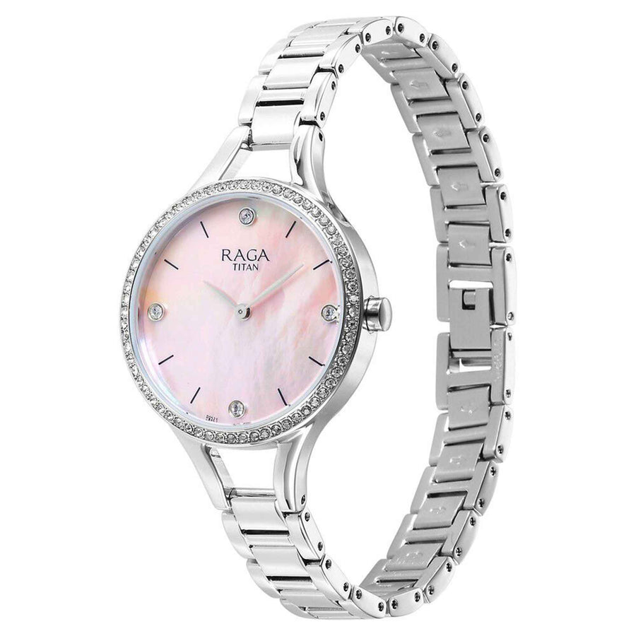 Titan Raga Showstopper Quartz Alog Mother Of Pearl Dial Metal Strap Watch for Women
