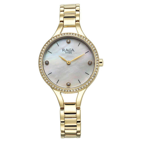 Titan Raga Showstopper Quartz Alog Mother Of Pearl Dial Metal Strap Watch for Women