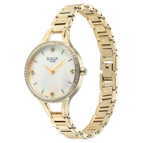 Titan Raga Showstopper Quartz Alog Mother Of Pearl Dial Metal Strap Watch for Women