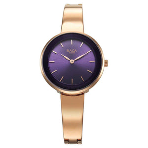 Titan Raga Showstopper Quartz Analog Purple Round Dial Rose Gold Metal Strap Watch For Women