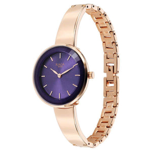 Titan Raga Showstopper Quartz Analog Purple Round Dial Rose Gold Metal Strap Watch For Women