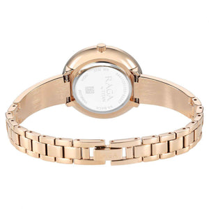 Titan Raga Showstopper Quartz Analog Purple Round Dial Rose Gold Metal Strap Watch For Women