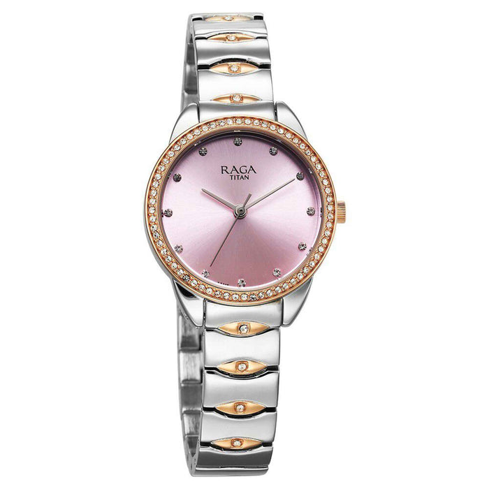 Titan Raga Showstopper Quartz Alog Purple Dial Metal Strap Watch for Women