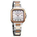 Titan Slim Square Quartz Alog with Date Silver Dial With Two Toned Color Stainless Steel Strap Watch For Women