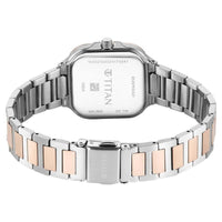 Titan Slim Square Quartz Alog with Date Silver Dial With Two Toned Color Stainless Steel Strap Watch For Women