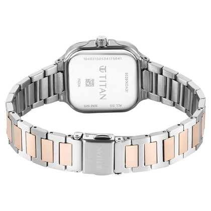 Titan Slim Square Quartz Alog with Date Silver Dial With Two Toned Color Stainless Steel Strap Watch For Women