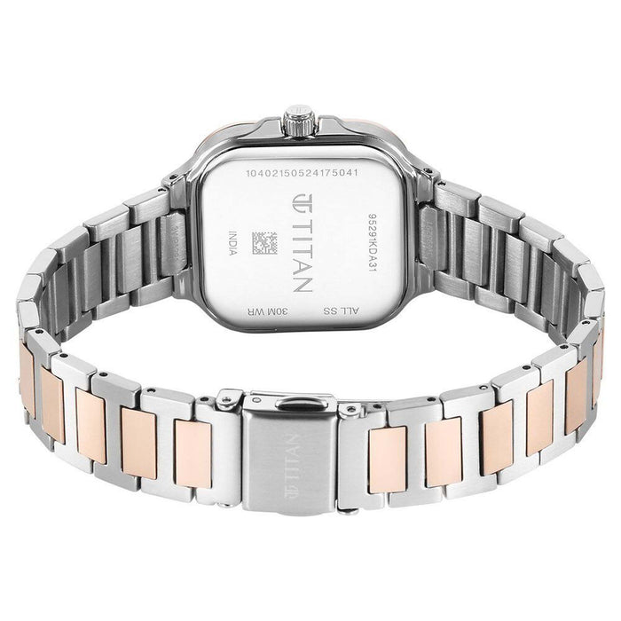 Titan Slim Square Quartz Alog with Date Silver Dial With Two Toned Color Stainless Steel Strap Watch For Women