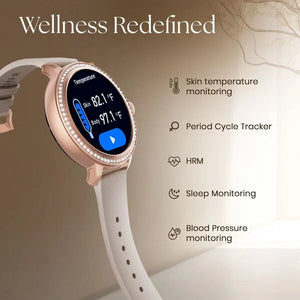 Titan Valerie Premium Smartwatch with All 316L SS construction, Skin Temp. Sensor, Women’s Health, SingleSync BT Calling 95292QM01