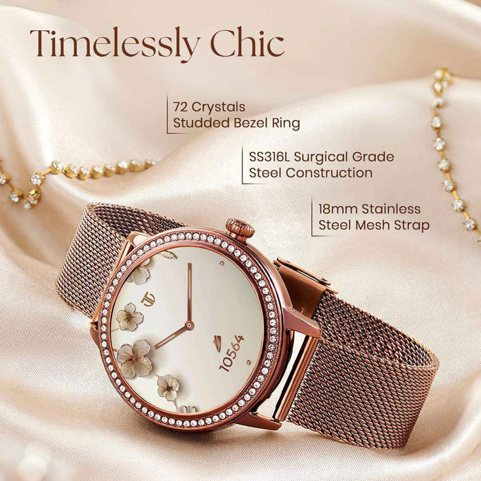 Titan Valerie Premium Smartwatch with All 316L SS construction, Skin Temp. Sensor, Women’s Health, SingleSync BT Calling