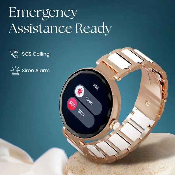 Titan Elixir with All 316L SS construction, 3.04 CM AMOLED Display, BT Calling, Skin Temperature Sensor, Womens Health 95293WD01