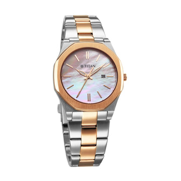 Titan Workday Wonders Quartz Analog with Date Pink Mother Of Pearl Dial Stainless Steel Strap Watch For Women