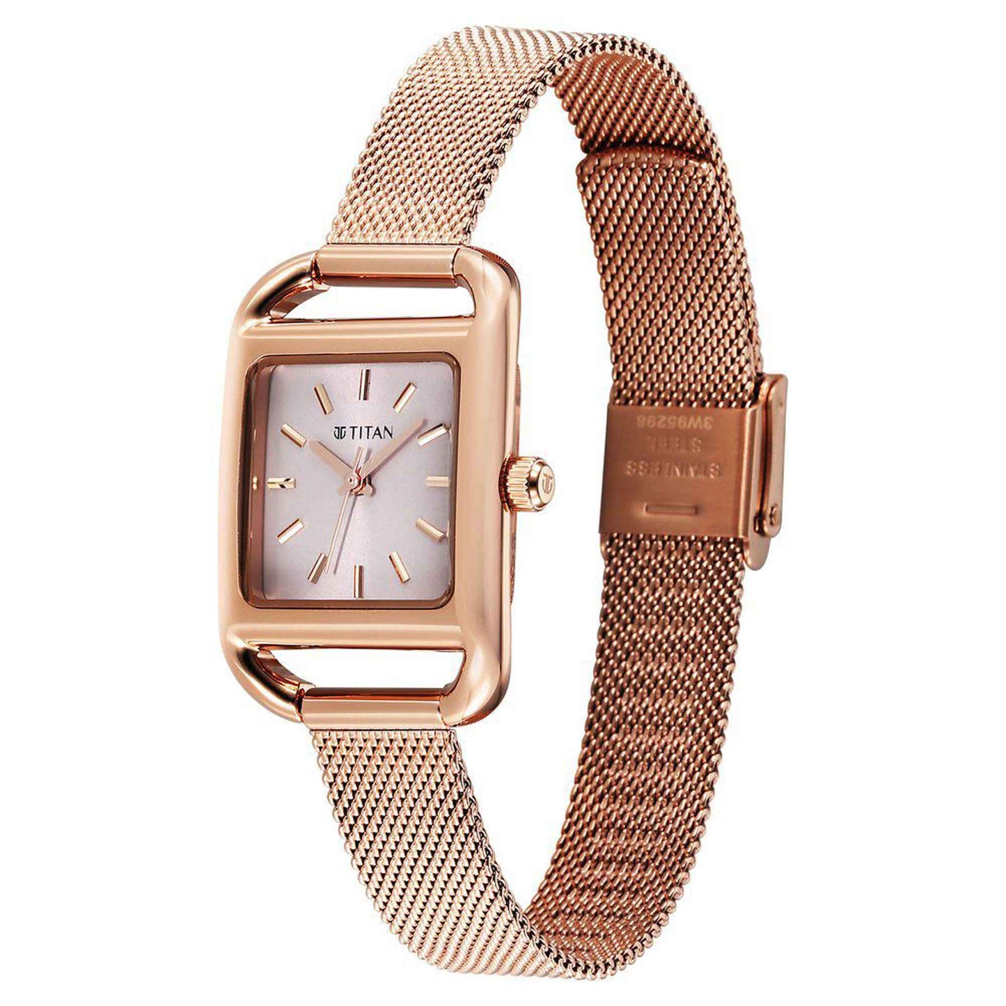 Titan Horizon Quartz Analog Pink Dial Stainless Steel Strap Watch For Women