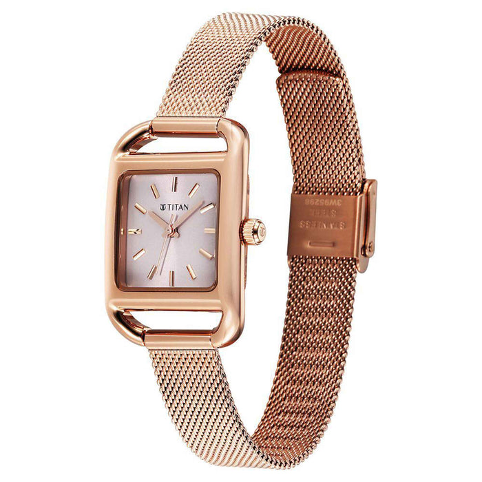 Titan Horizon Quartz Analog Pink Dial Stainless Steel Strap Watch For Women