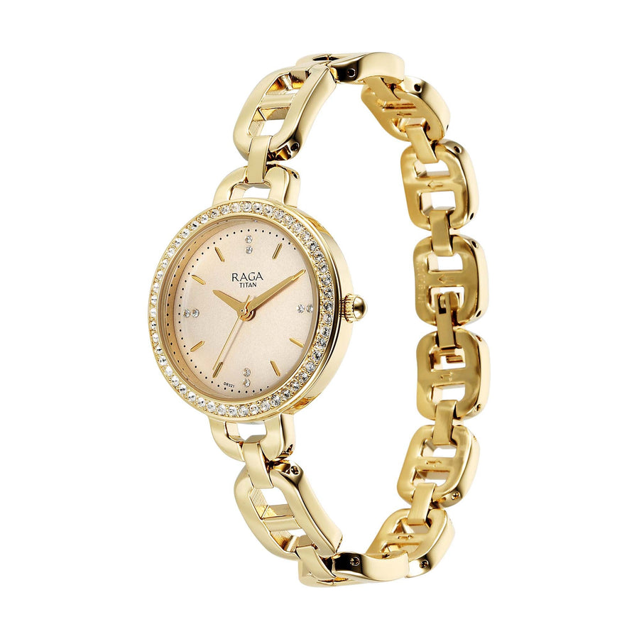 Titan Raga Showstopper 2.0 Strap Material Stainless Steel Dial Colour Gold 95305YM01