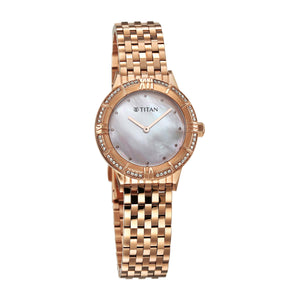 Titan Glamour Quartz Analog Mother Of Pearl Dial Rose Gold Stainless Steel Strap Watch For Women